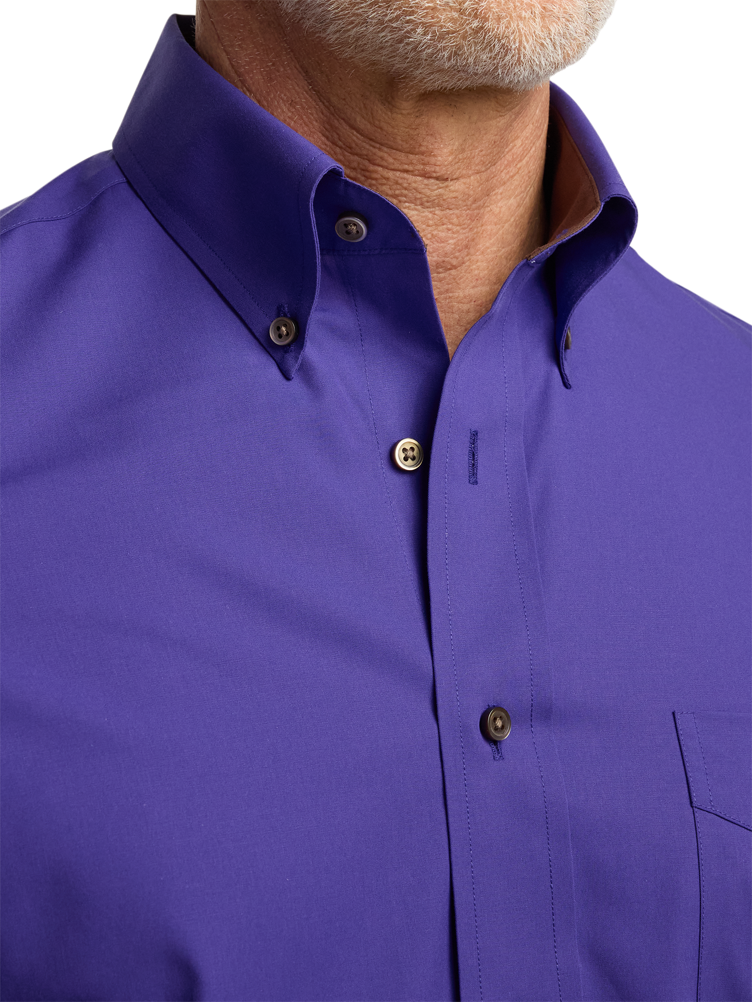 Non-Iron Cotton Solid Dress Shirt With Contrast Trim - Purple