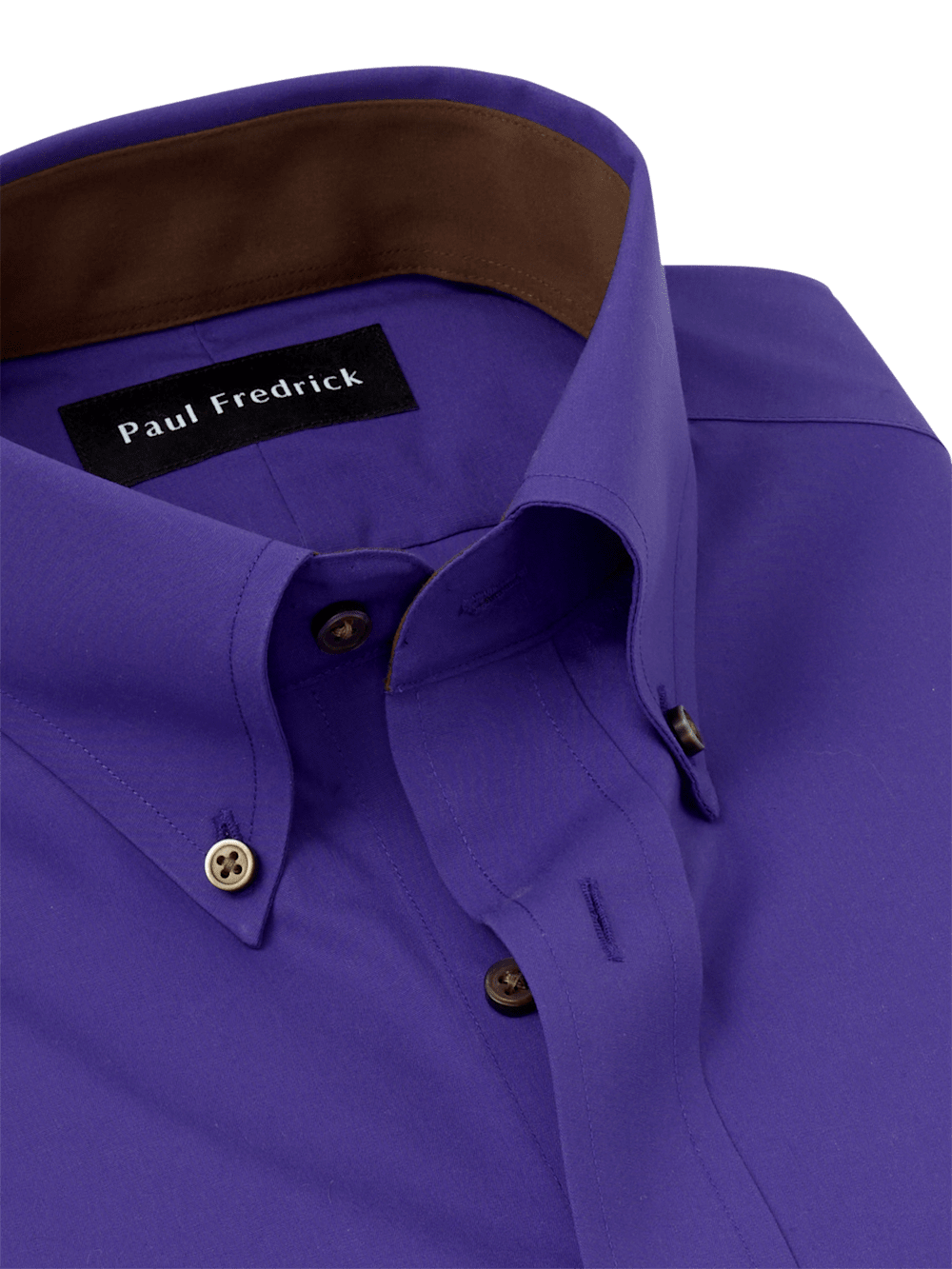 Non-Iron Cotton Solid Dress Shirt With Contrast Trim - Purple Paul Fredrick Non-Iron Cotton Solid Dress Shirt With Contrast Trim - Purple Paul Fredrick