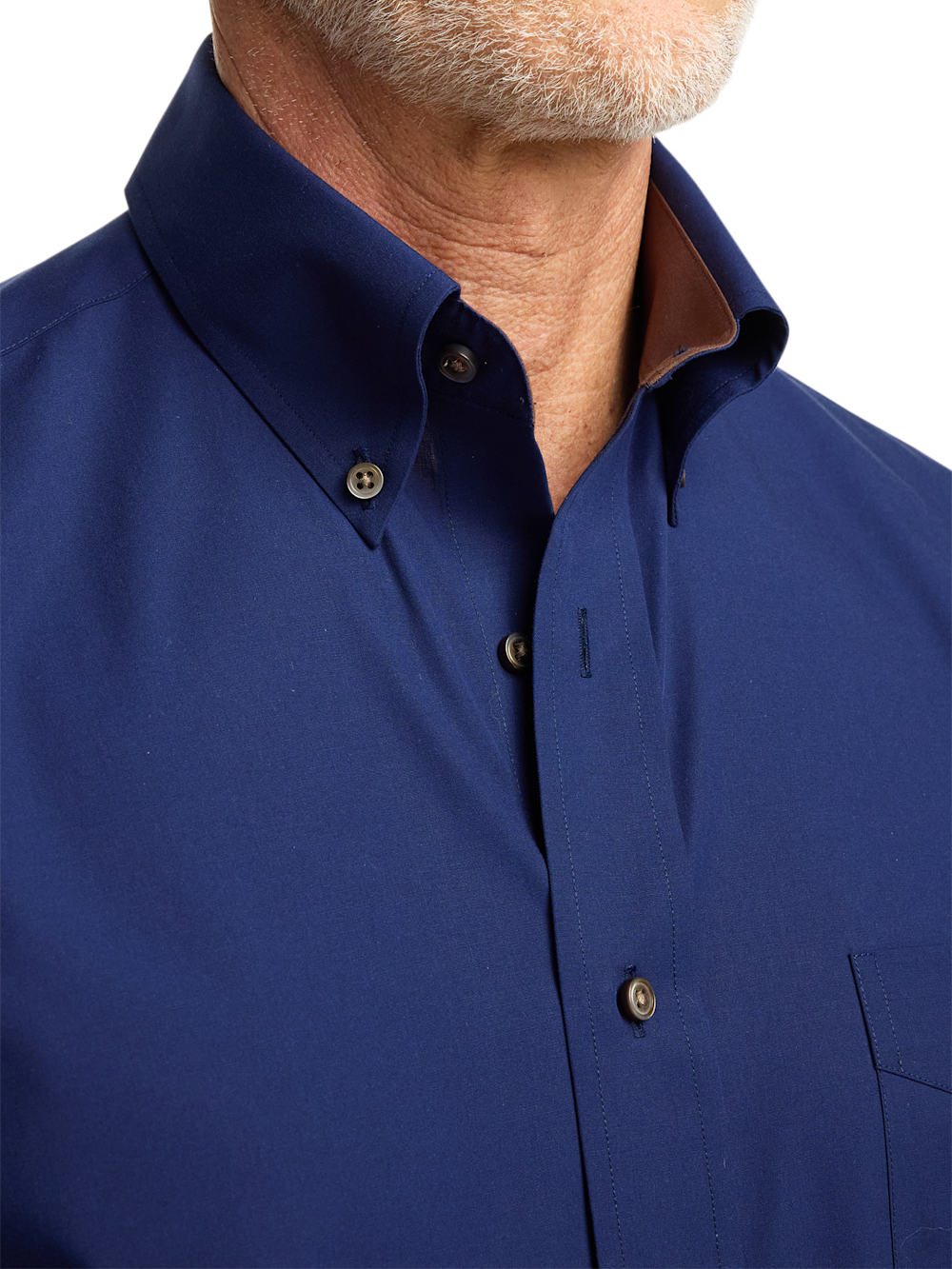 Non-Iron Cotton Solid Dress Shirt With Contrast Trim - Navy Slim Fit / 16 / 36 Non-Iron Cotton Solid Dress Shirt With Contrast Trim - Navy Slim Fit / 16 / 36
