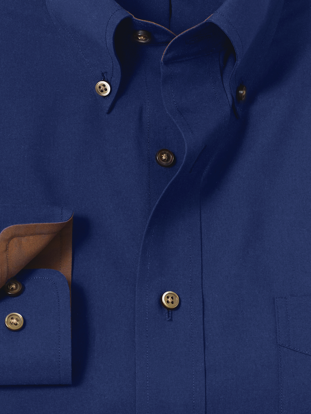 Non-Iron Cotton Solid Dress Shirt With Contrast Trim - Navy Slim Fit / 16 / 36 Non-Iron Cotton Solid Dress Shirt With Contrast Trim - Navy Slim Fit / 16 / 36