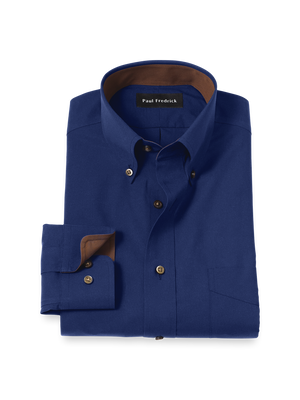 Non-Iron Cotton Solid Dress Shirt With Contrast Trim - Navy