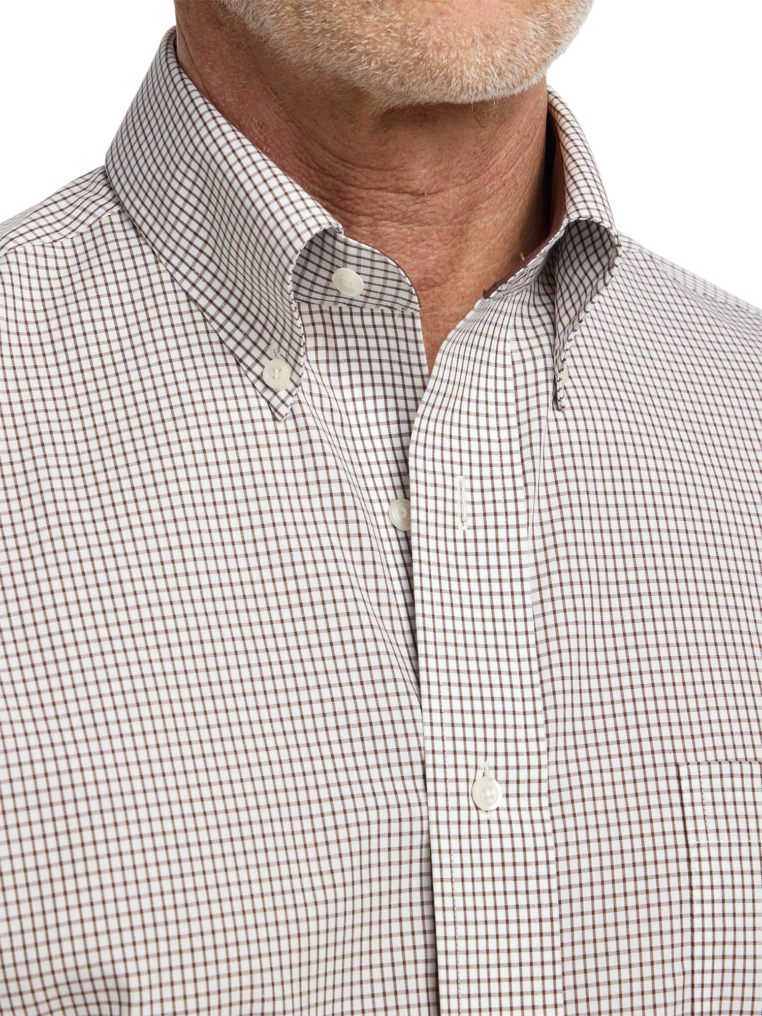 Non-Iron Cotton Check Dress Shirt With Contrast Trim - Brown/white