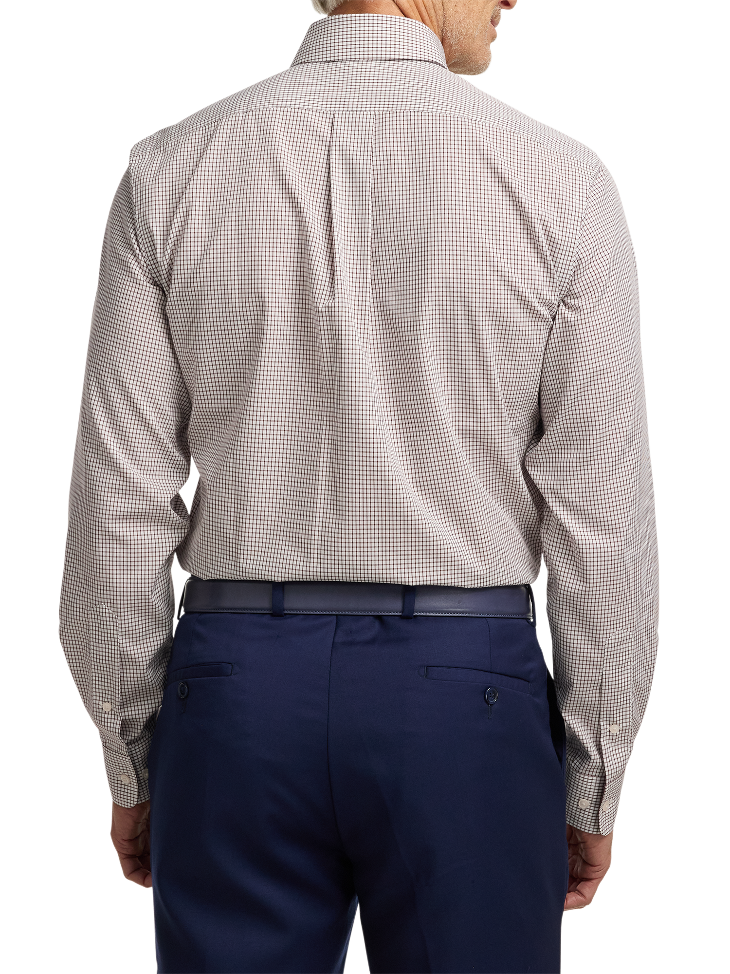 Non-Iron Cotton Check Dress Shirt With Contrast Trim - Brown/white