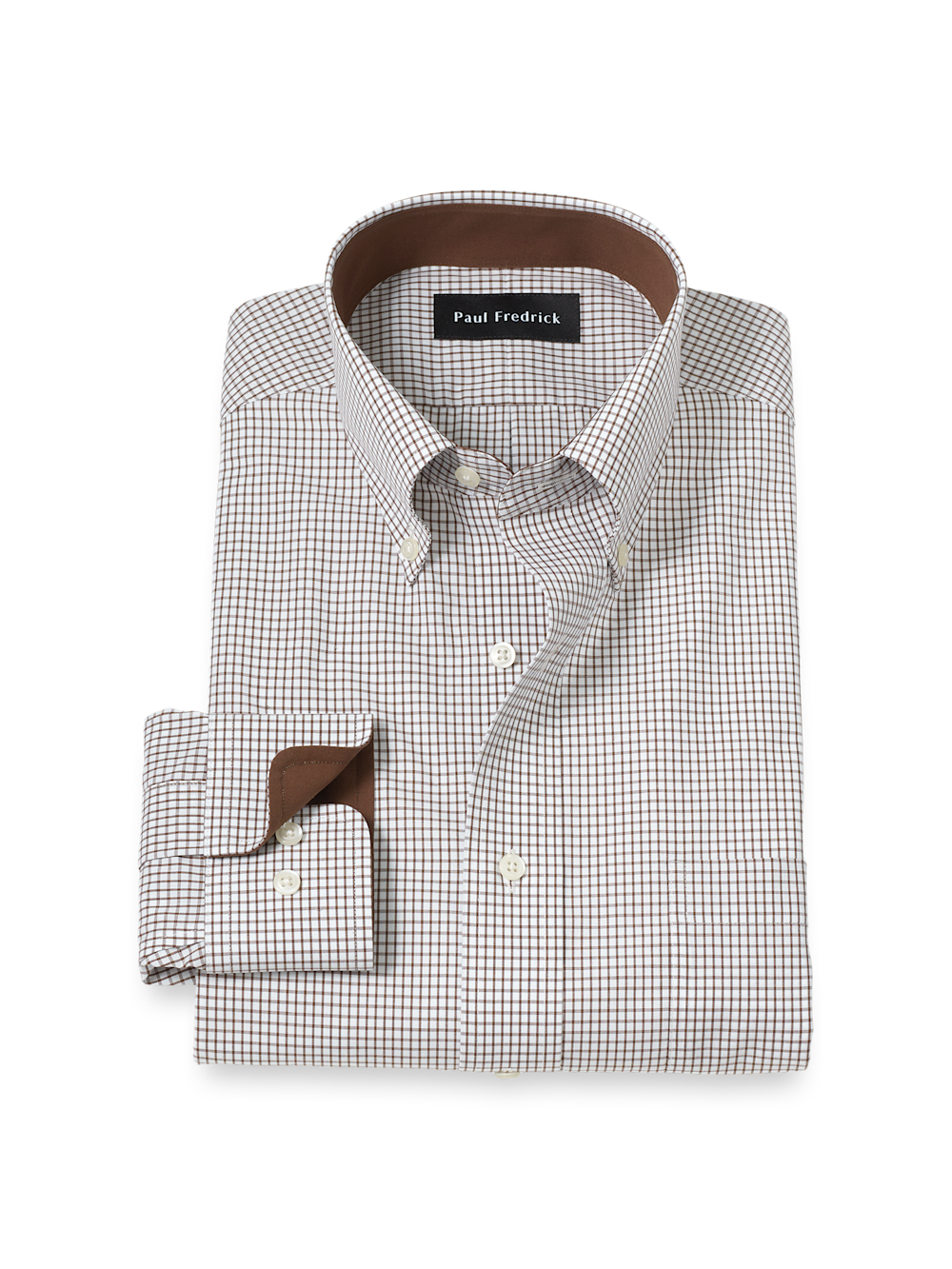 Product Image of Non-iron Cotton Check Dress Shirt With Contrast Trim-Brown/White