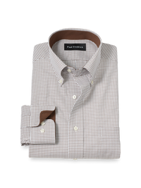 Non-Iron Cotton Check Dress Shirt With Contrast Trim - Brown/white