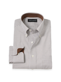 Non-Iron Cotton Check Dress Shirt With Contrast Trim - Brown/white