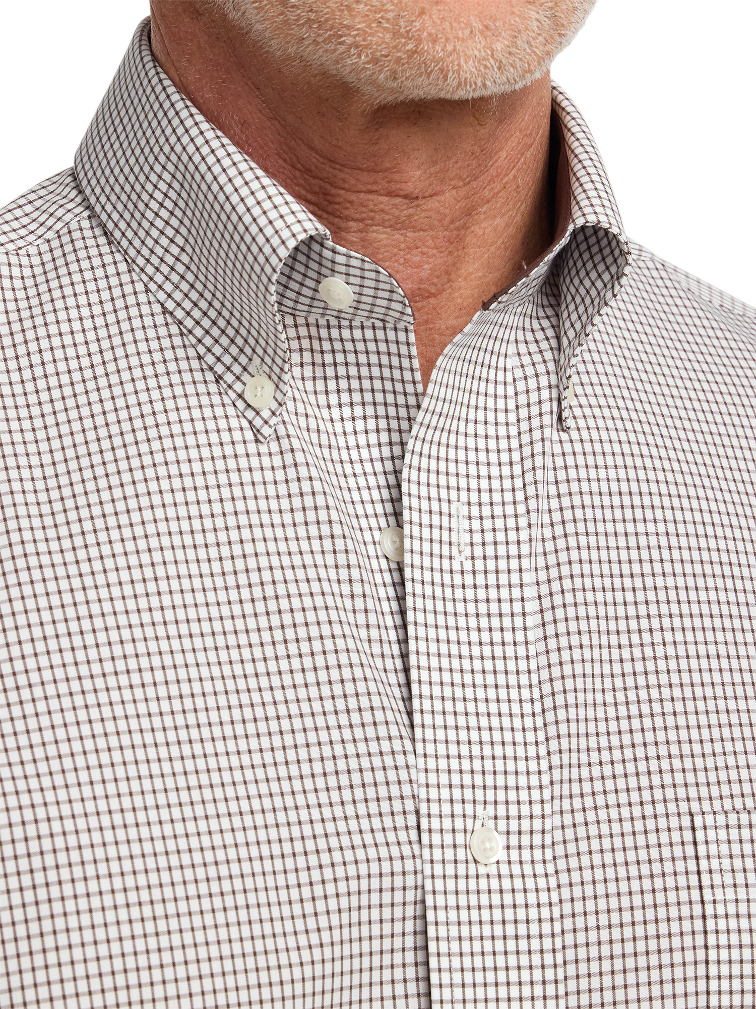 Non-Iron Cotton Check Dress Shirt With Contrast Trim - Brown/white