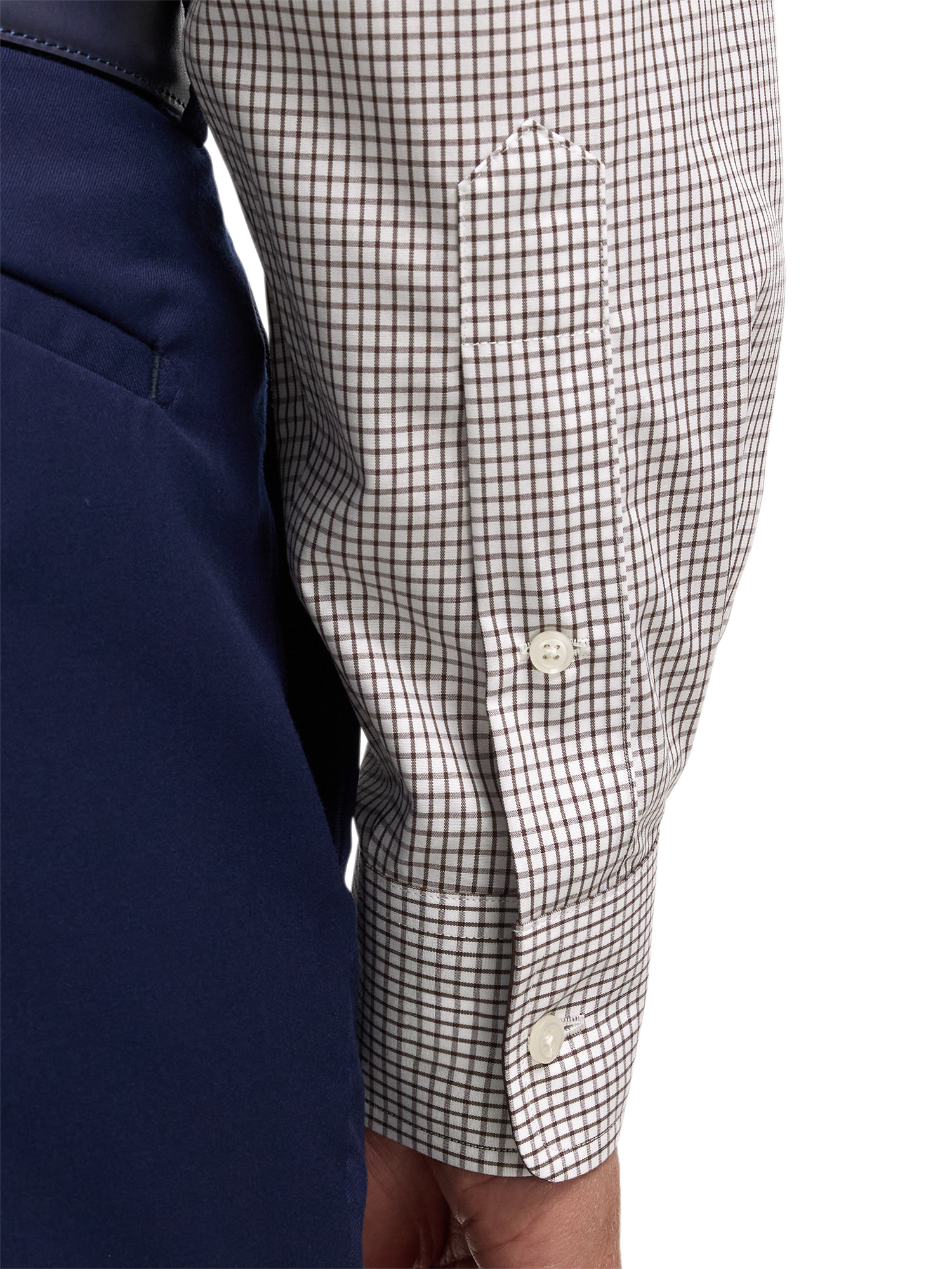 Non-Iron Cotton Check Dress Shirt With Contrast Trim - Brown/white
