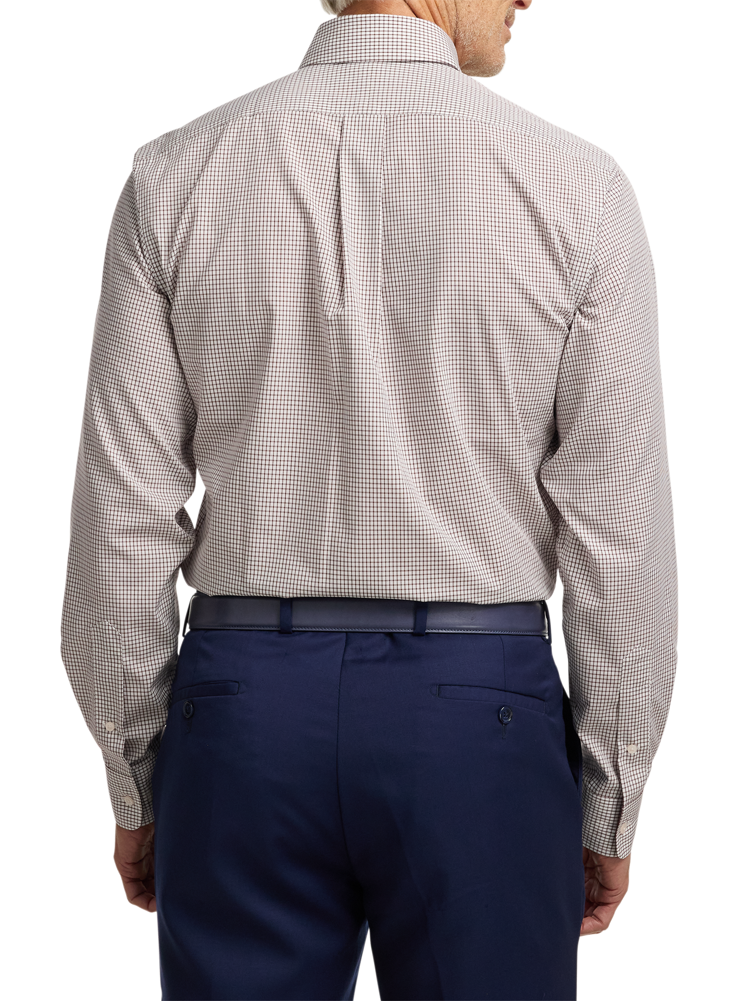 Non-Iron Cotton Check Dress Shirt With Contrast Trim - Brown/white