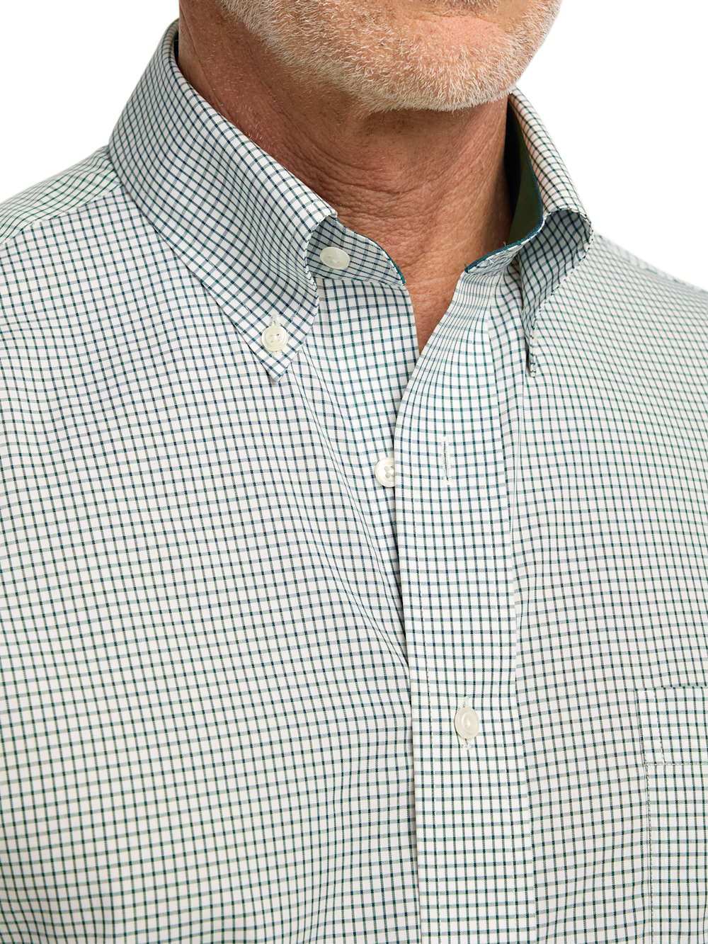 Non-Iron Cotton Check Dress Shirt With Contrast Trim - Green/white Slim Fit / 15 / 32 Non-Iron Cotton Check Dress Shirt With Contrast Trim - Green/white Slim Fit / 15 / 32