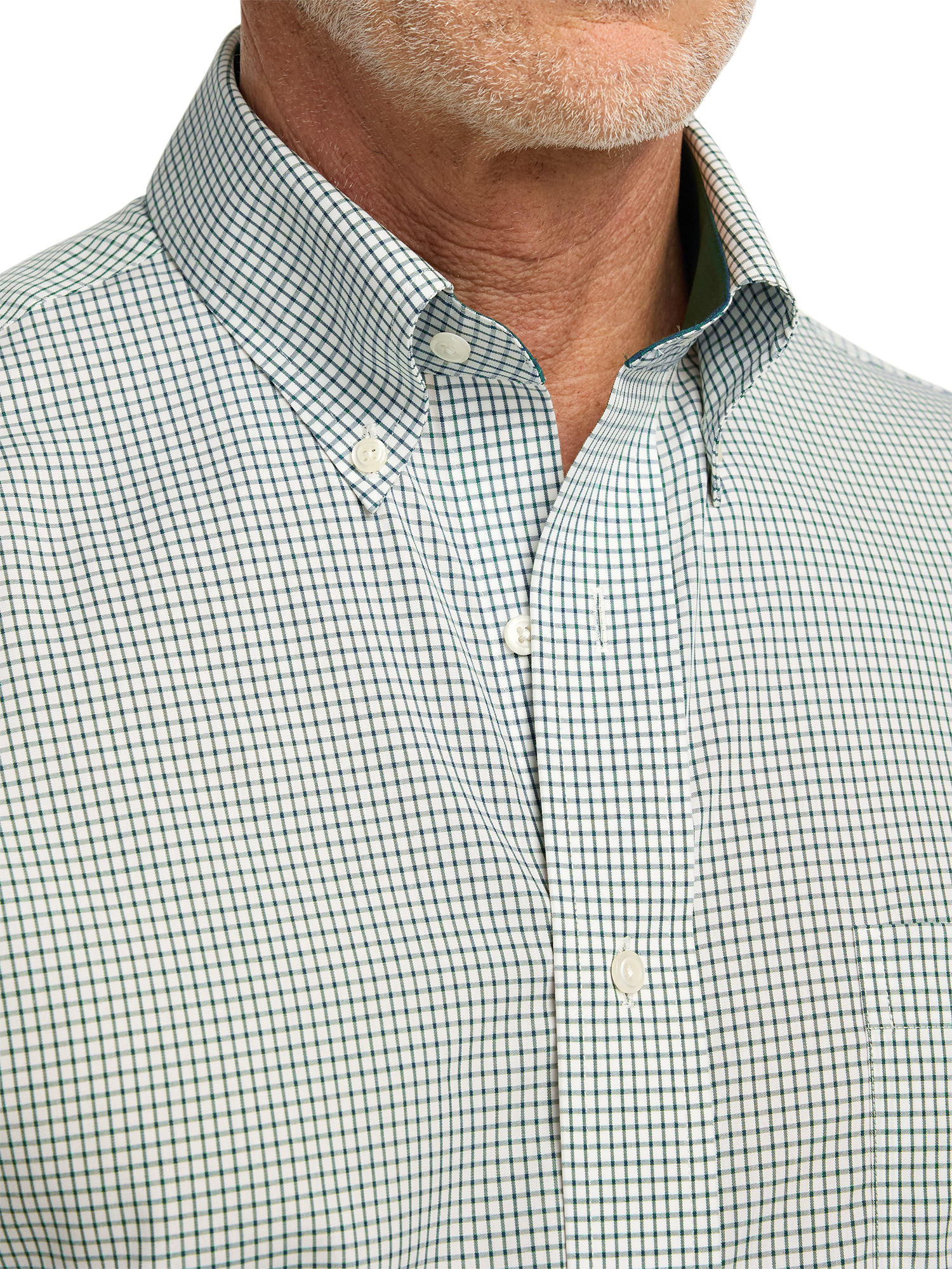 Non-Iron Cotton Check Dress Shirt With Contrast Trim - Green/white