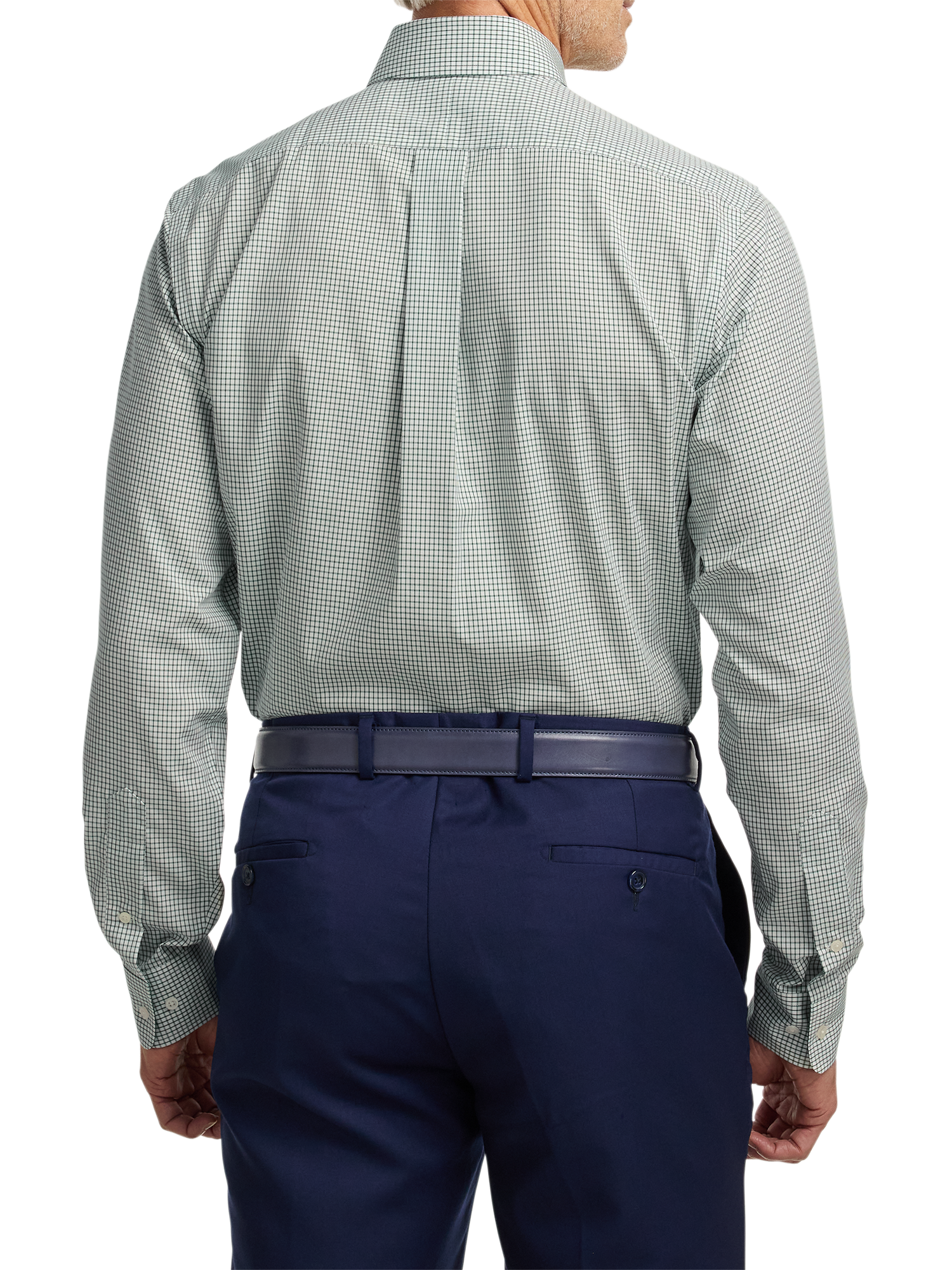Non-Iron Cotton Check Dress Shirt With Contrast Trim - Green/white