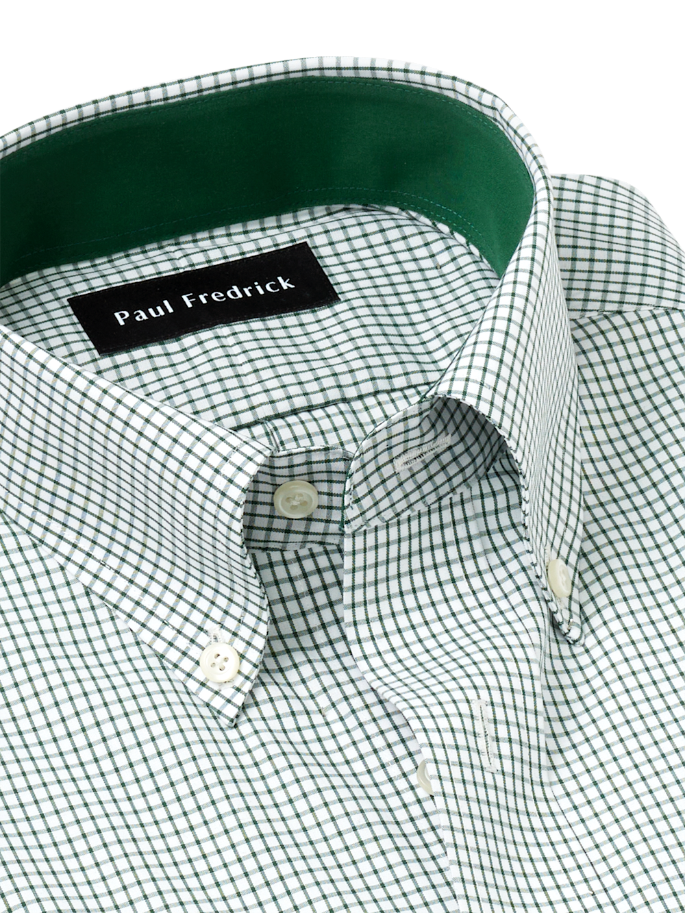 Non-Iron Cotton Check Dress Shirt With Contrast Trim - Green/white Slim Fit / 15 / 32 Non-Iron Cotton Check Dress Shirt With Contrast Trim - Green/white Slim Fit / 15 / 32