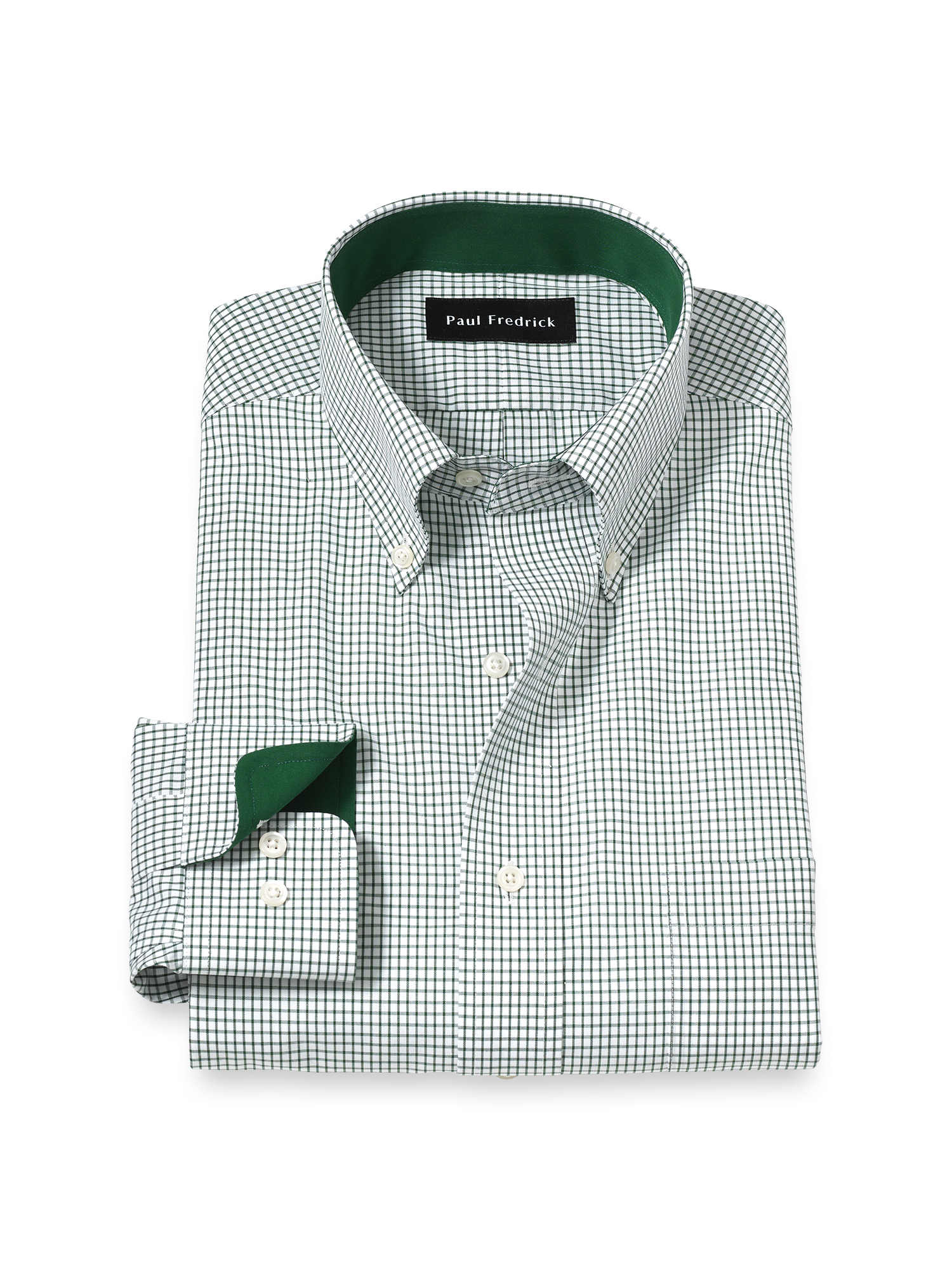Product Image of Non-iron Cotton Check Dress Shirt With Contrast Trim-Green/White