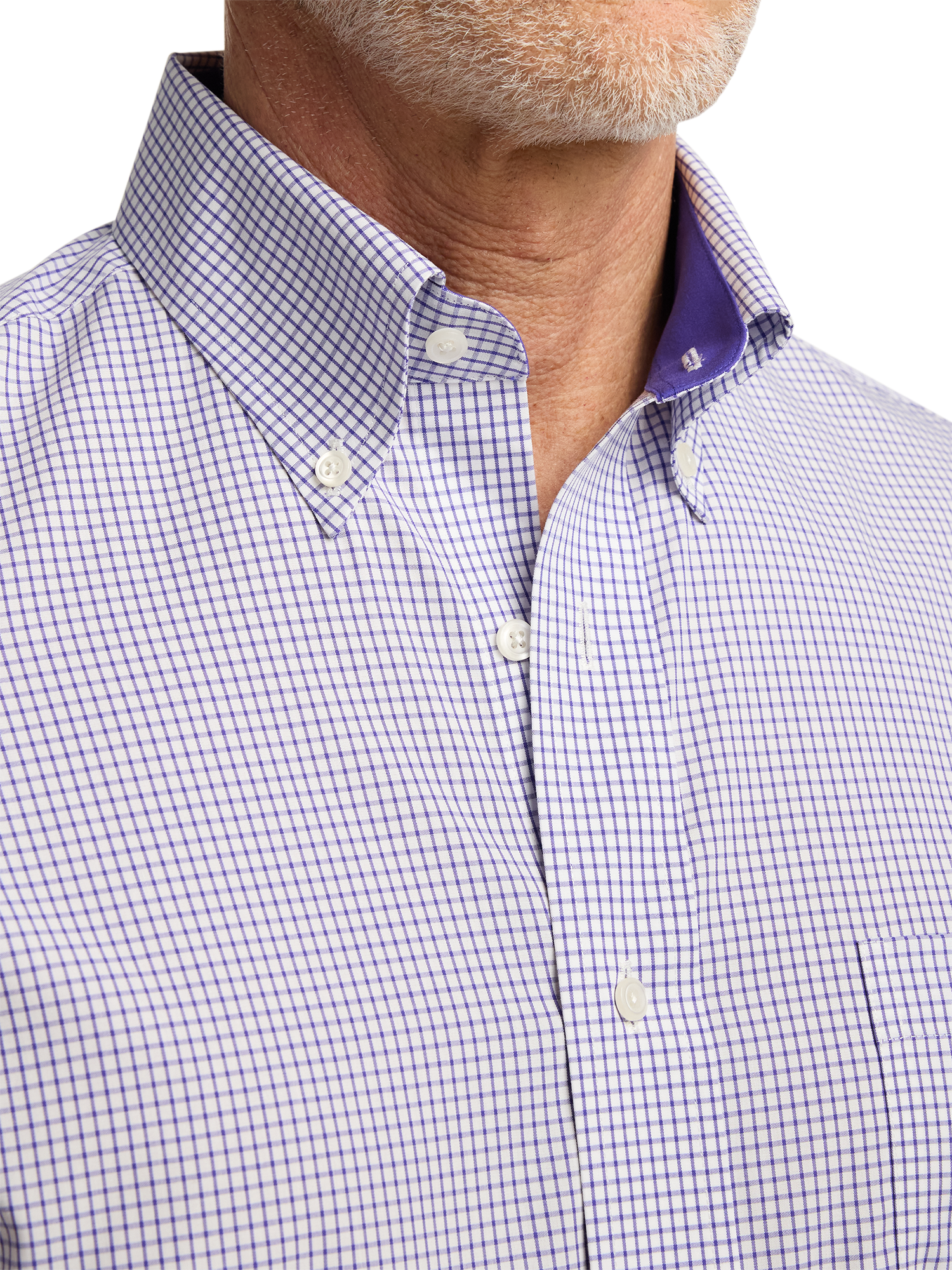 Non-Iron Cotton Check Dress Shirt With Contrast Trim - Purple/white