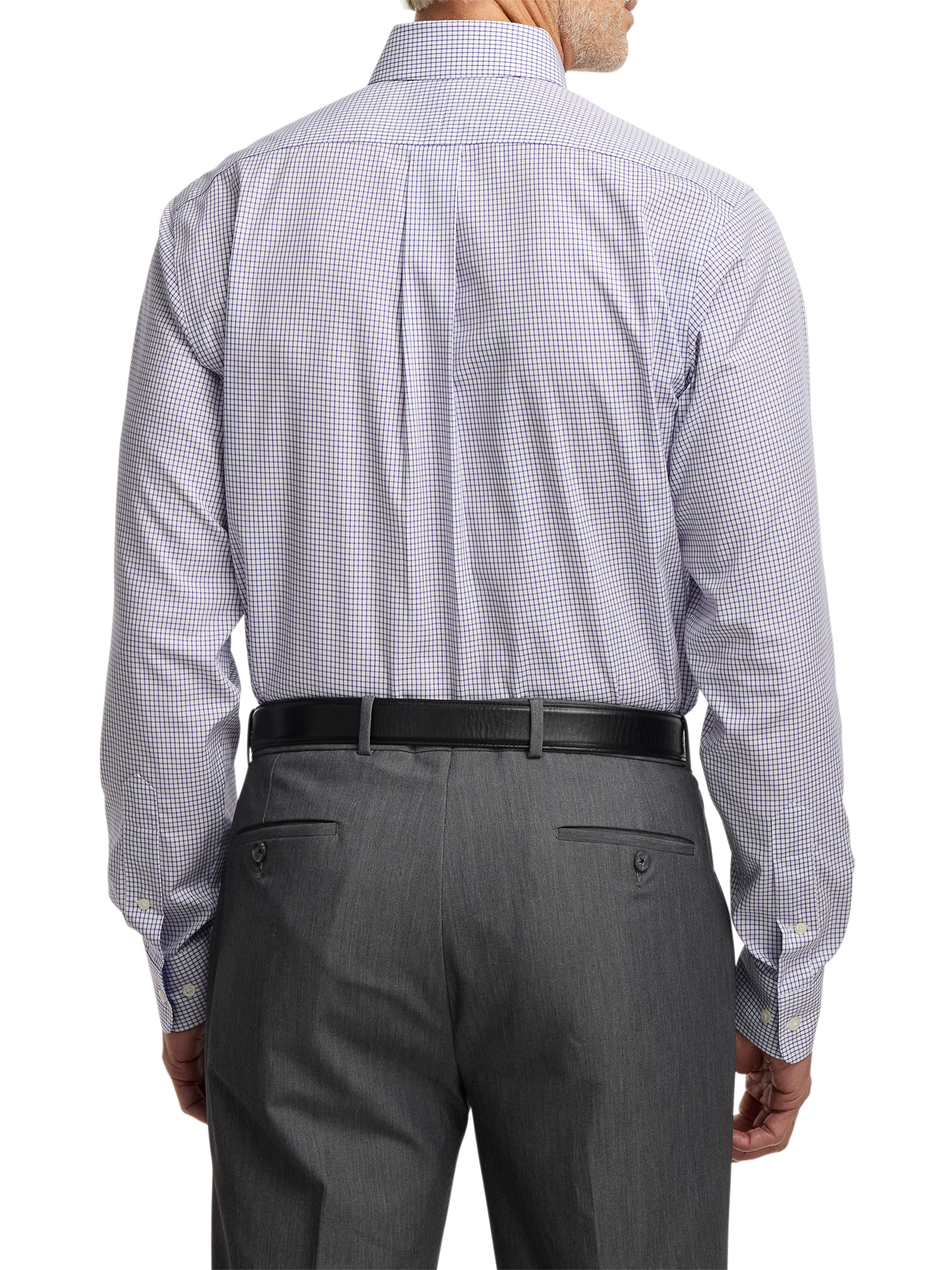 Non-Iron Cotton Check Dress Shirt With Contrast Trim - Purple/white