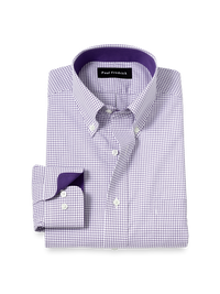 Non-Iron Cotton Check Dress Shirt With Contrast Trim - Purple/white