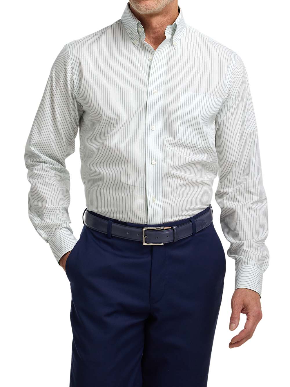 Alternate Image of Non-iron Cotton Stripe Dress Shirt With Contrast Trim-1