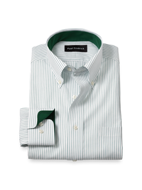 Non-Iron Cotton Stripe Dress Shirt With Contrast Trim - Green
