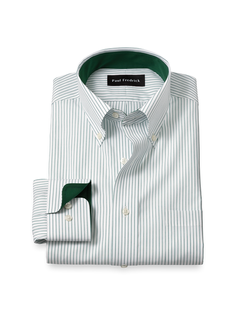 Non-Iron Cotton Stripe Dress Shirt With Contrast Trim