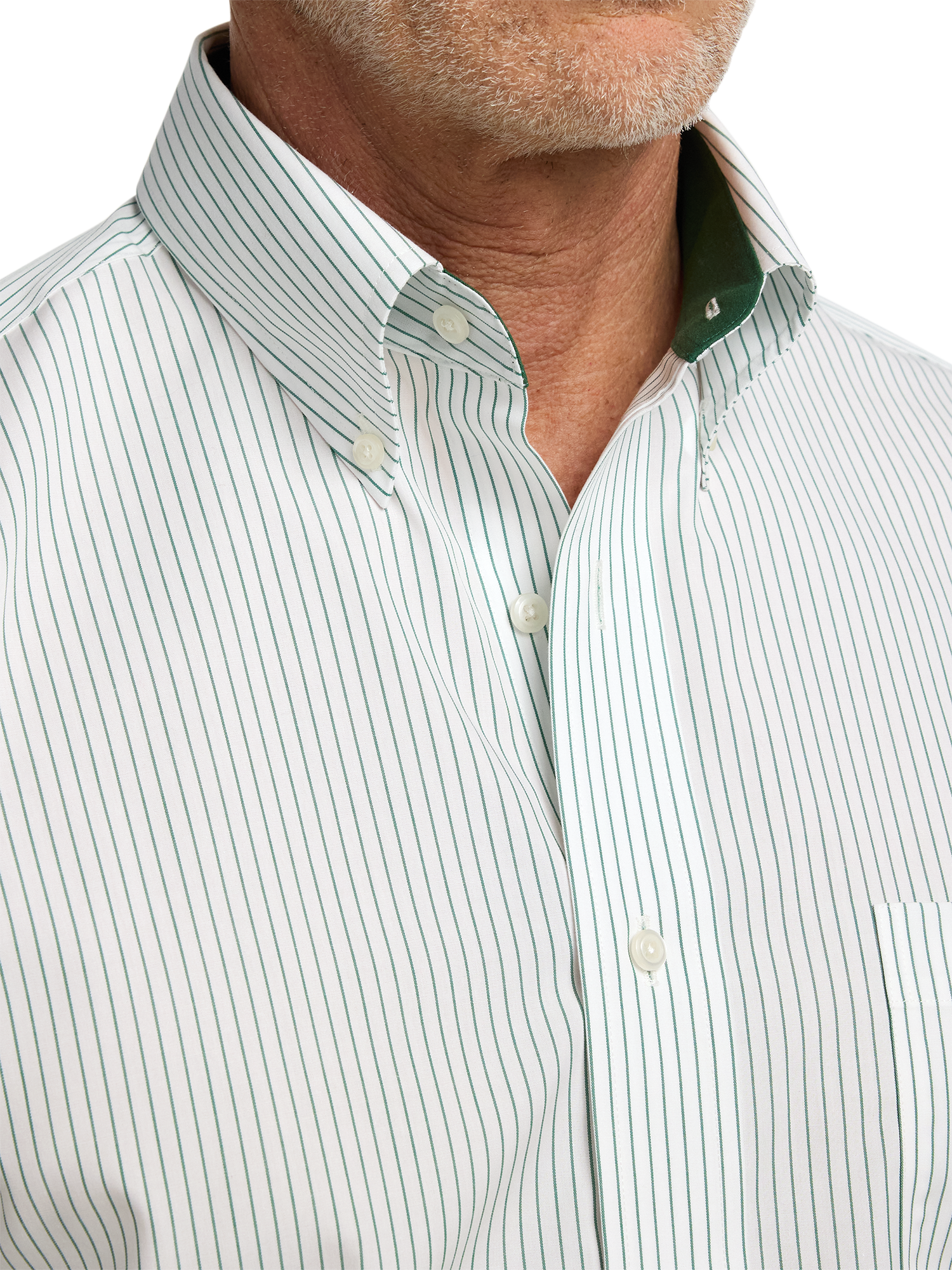 Non-Iron Cotton Stripe Dress Shirt With Contrast Trim - Green Paul Fredrick Non-Iron Cotton Stripe Dress Shirt With Contrast Trim - Green Paul Fredrick