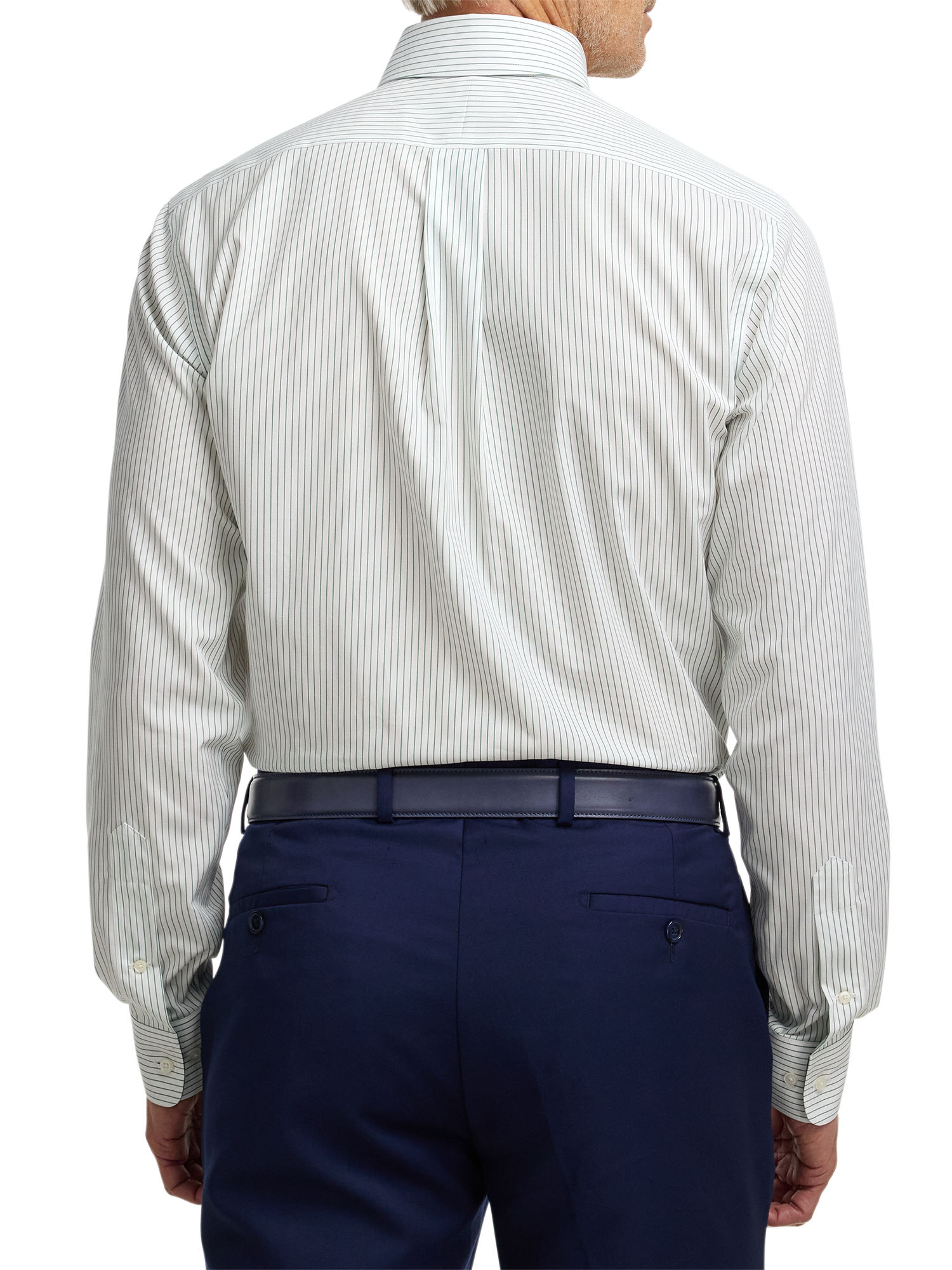 Non-Iron Cotton Stripe Dress Shirt With Contrast Trim - Green