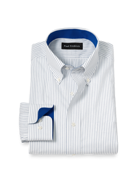 Non-Iron Cotton Stripe Dress Shirt With Contrast Trim - Cobalt
