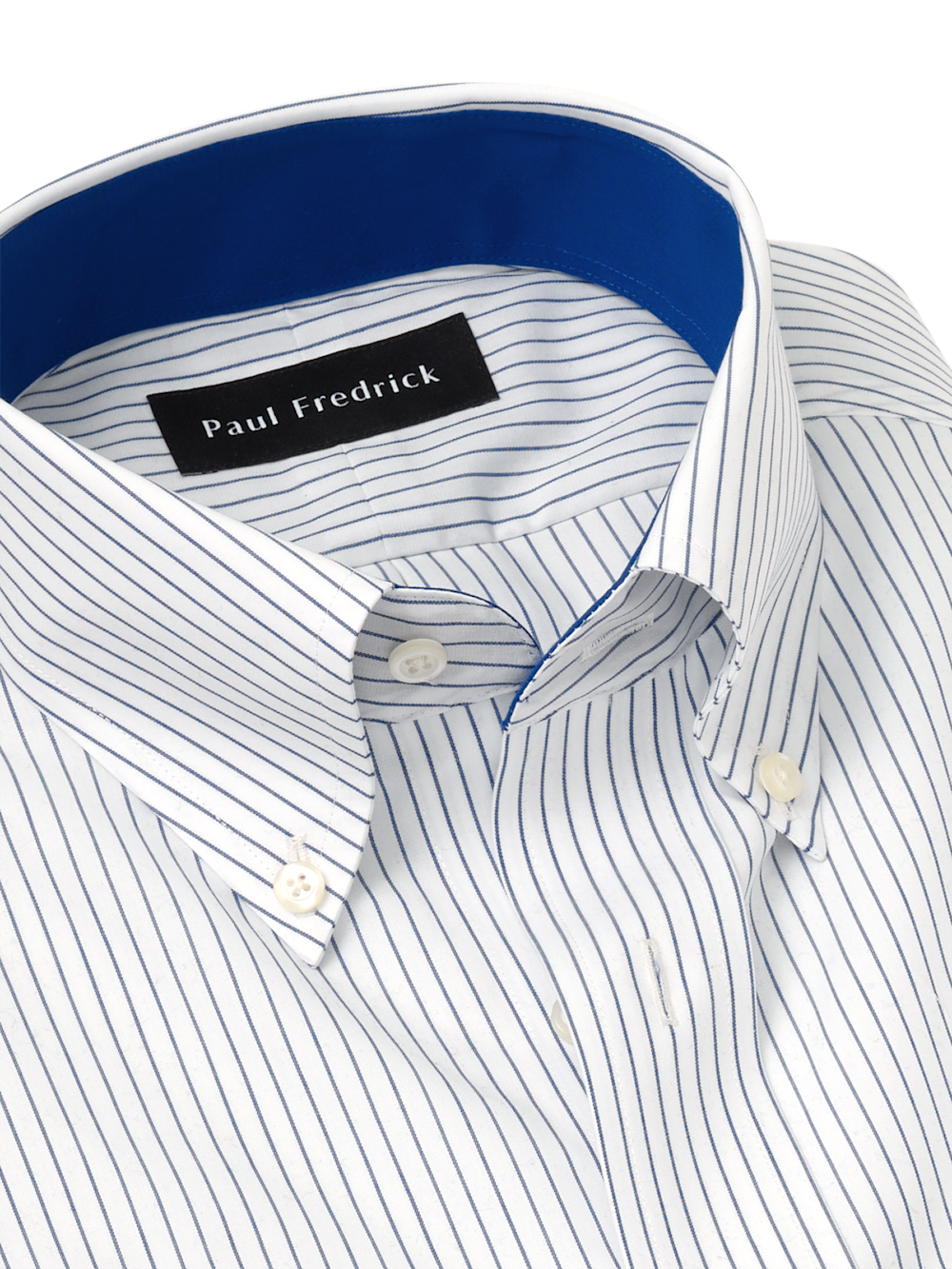 Non-Iron Cotton Stripe Dress Shirt with Contrast Trim - Cobalt Tailored Fit / 18.5 / 35 Non-Iron Cotton Stripe Dress Shirt with Contrast Trim - Cobalt Tailored Fit / 18.5 / 35
