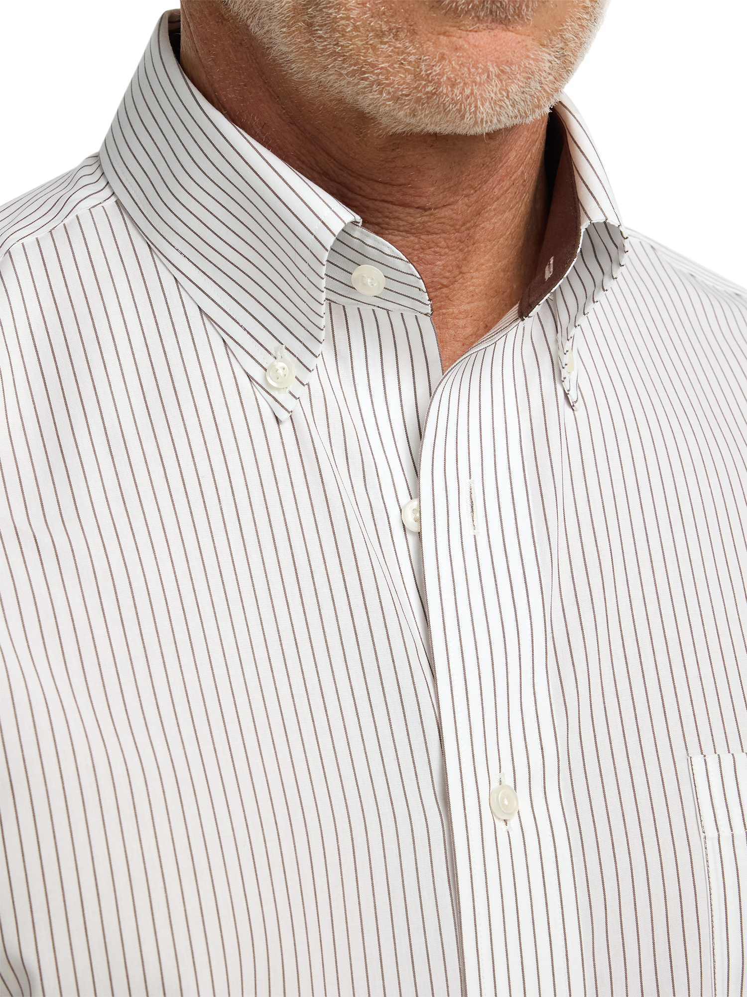 Non-Iron Cotton Stripe Dress Shirt With Contrast Trim - Brown Classic Fit / 19 / 36 Non-Iron Cotton Stripe Dress Shirt With Contrast Trim - Brown Classic Fit / 19 / 36