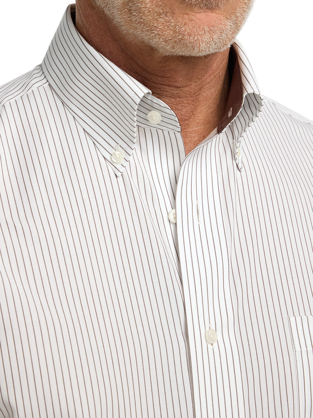 Alternate Shot of Men's Brown Stripe Shirts Contrast Fabric Inside Neckband And Cuffs - 2