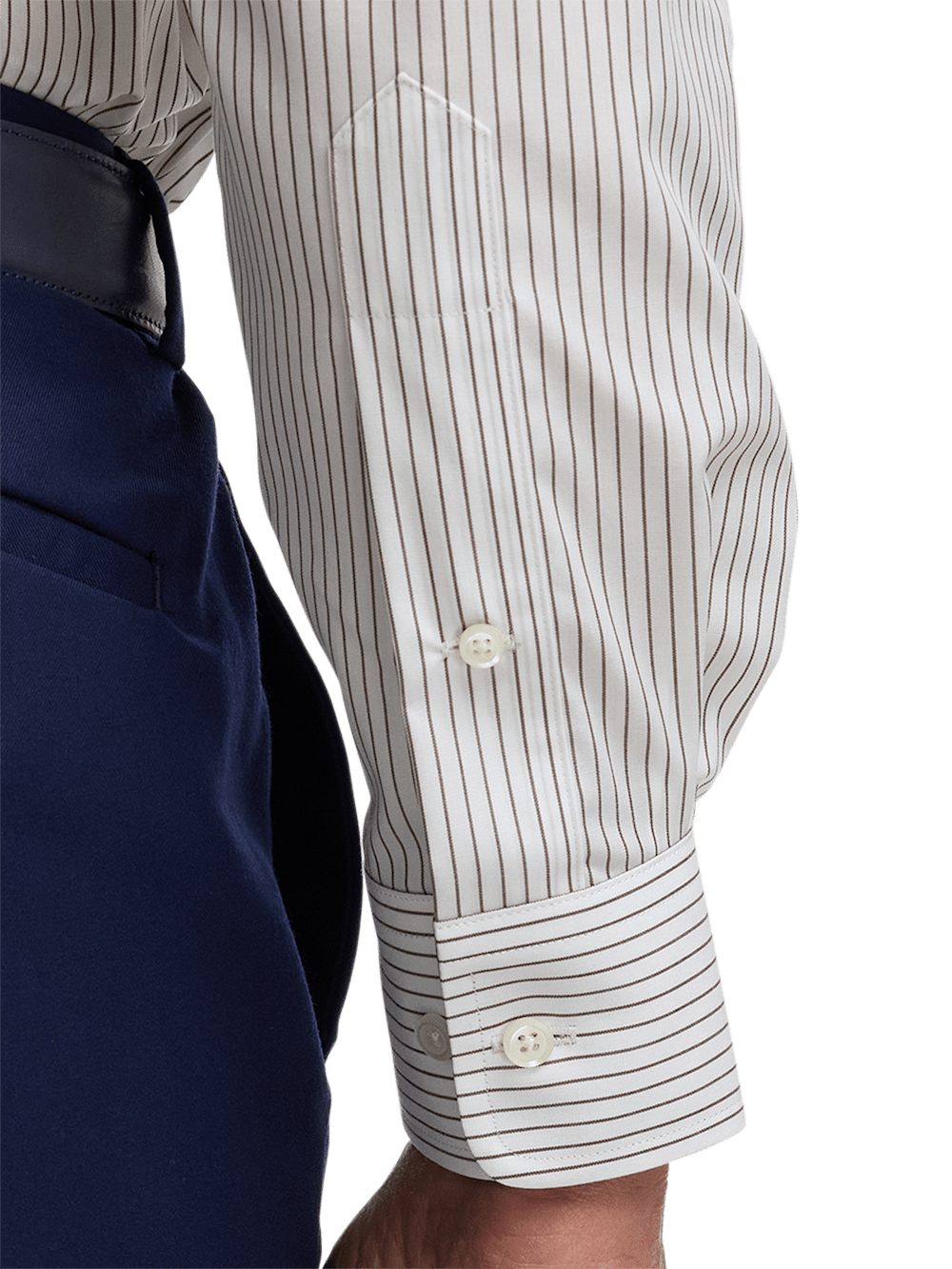Non-Iron Cotton Stripe Dress Shirt With Contrast Trim - Brown Classic Fit / 19 / 36 Non-Iron Cotton Stripe Dress Shirt With Contrast Trim - Brown Classic Fit / 19 / 36
