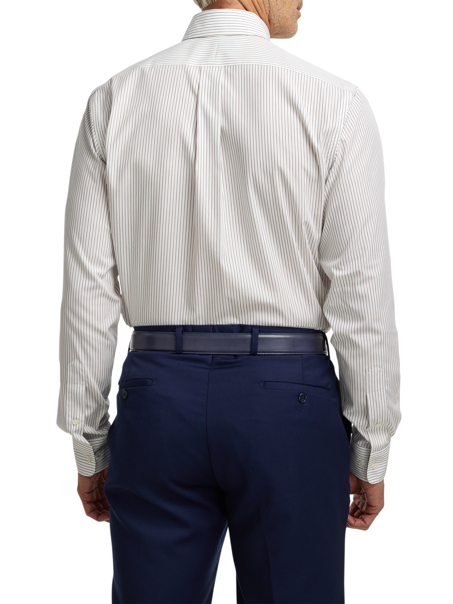 Non-Iron Cotton Stripe Dress Shirt With Contrast Trim - Brown