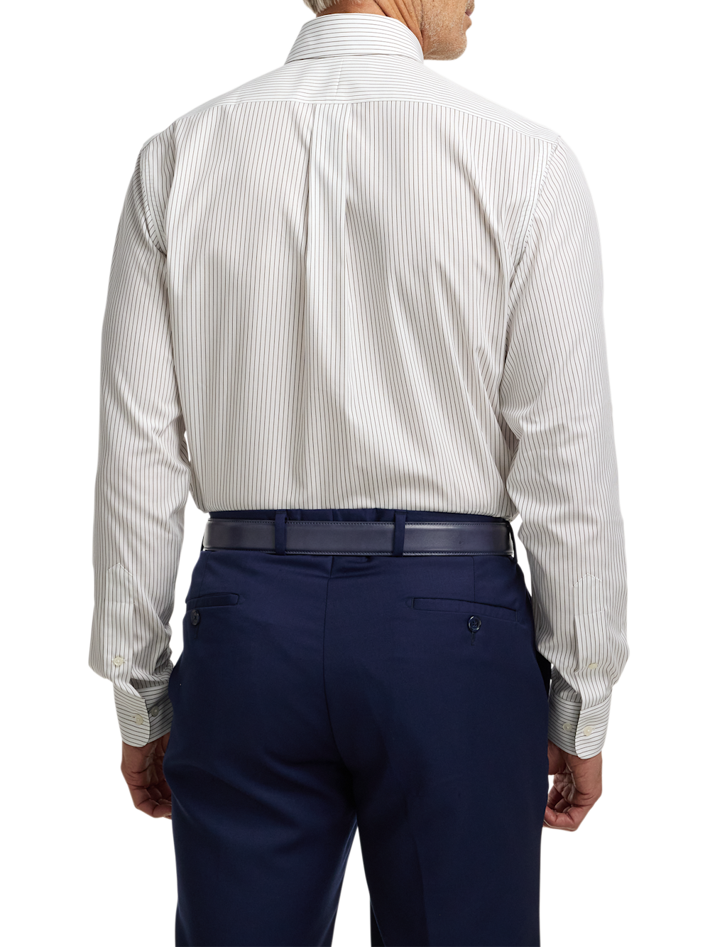 Alternate Shot of Men's Brown Stripe Shirts Contrast Fabric Inside Neckband And Cuffs - 4