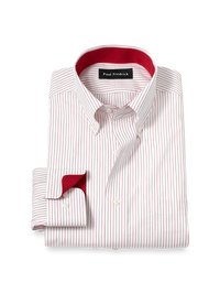 Non-Iron Cotton Stripe Dress Shirt With Contrast Trim - Red