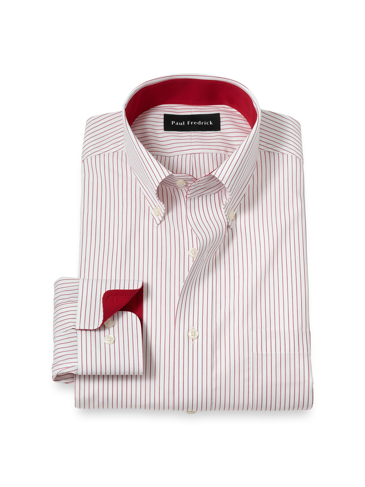 Product Image of Non-iron Cotton Stripe Dress Shirt With Contrast Trim-Red