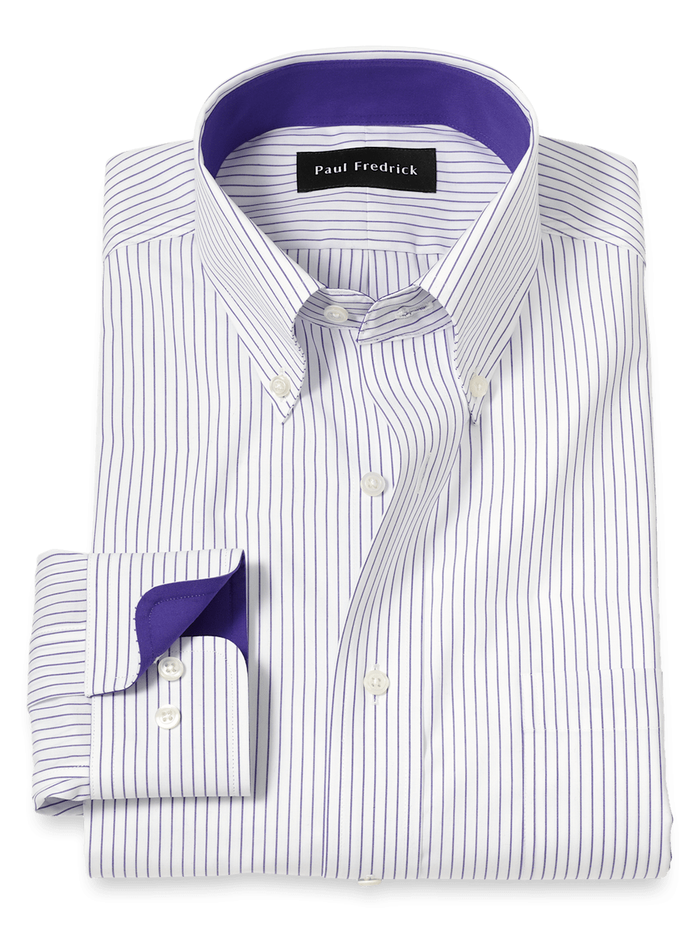 Product Image of Non-iron Cotton Stripe Dress Shirt With Contrast Trim-Purple