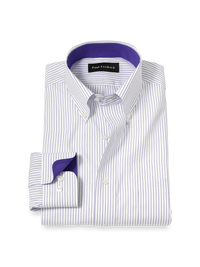 Non-Iron Cotton Stripe Dress Shirt With Contrast Trim - Purple
