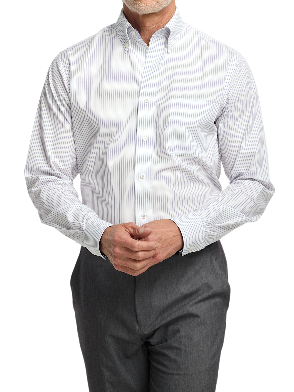 Alternate Shot of Men's Purple Stripe Shirts Contrast Fabric Inside Neckband And Cuffs