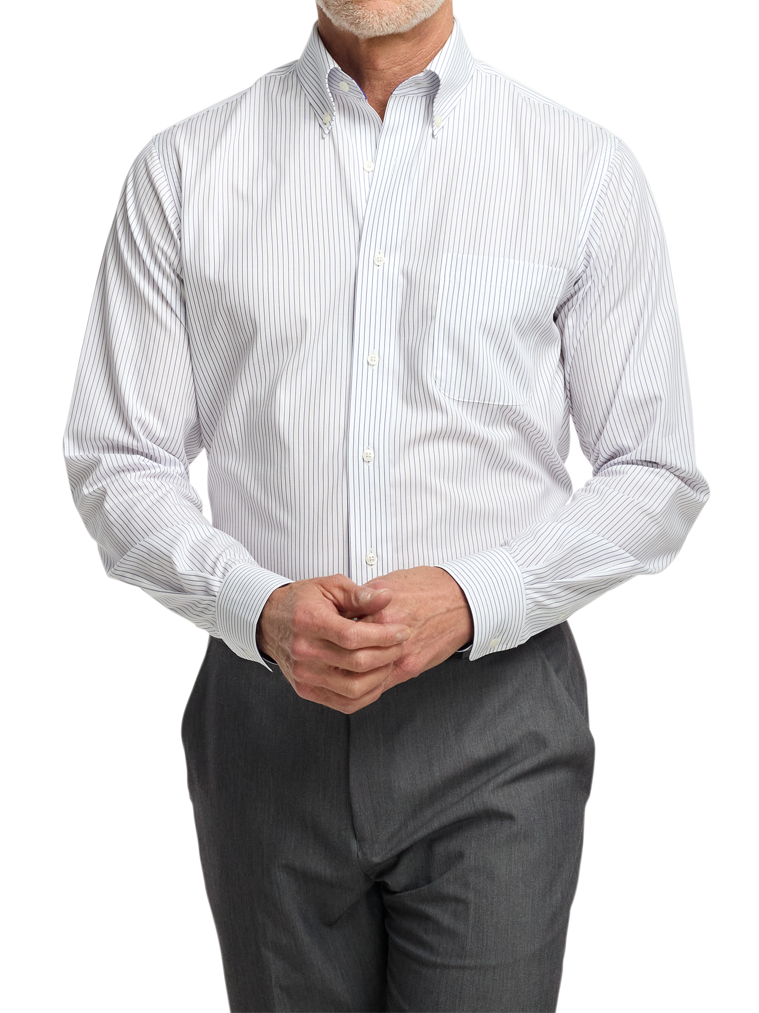 Non-Iron Cotton Stripe Dress Shirt With Contrast Trim - Purple