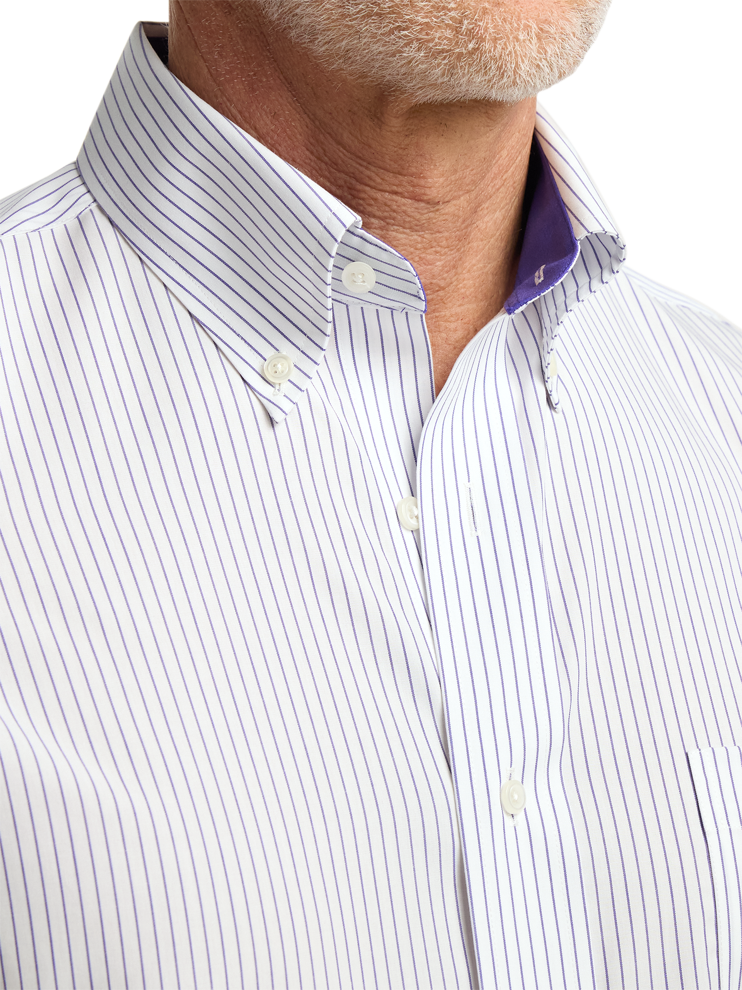 Non-Iron Cotton Stripe Dress Shirt With Contrast Trim - Purple