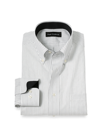 Non-Iron Cotton Stripe Dress Shirt With Contrast Trim - Black