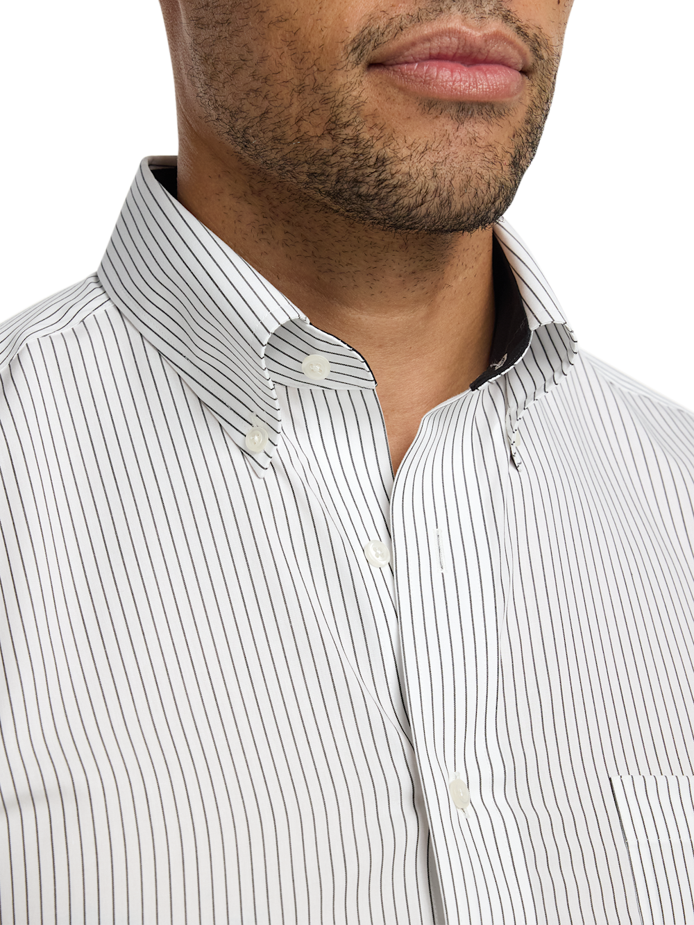 paul fredrick men's classic fit non-iron cotton stripe dress shirt Non-Iron Cotton Stripe Dress Shirt With Contrast Trim - Black