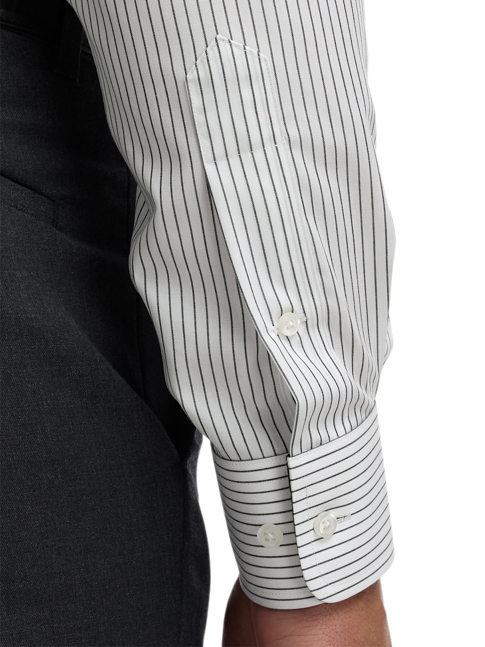 paul fredrick men's classic fit non-iron cotton stripe dress shirt Non-Iron Cotton Stripe Dress Shirt With Contrast Trim - Black