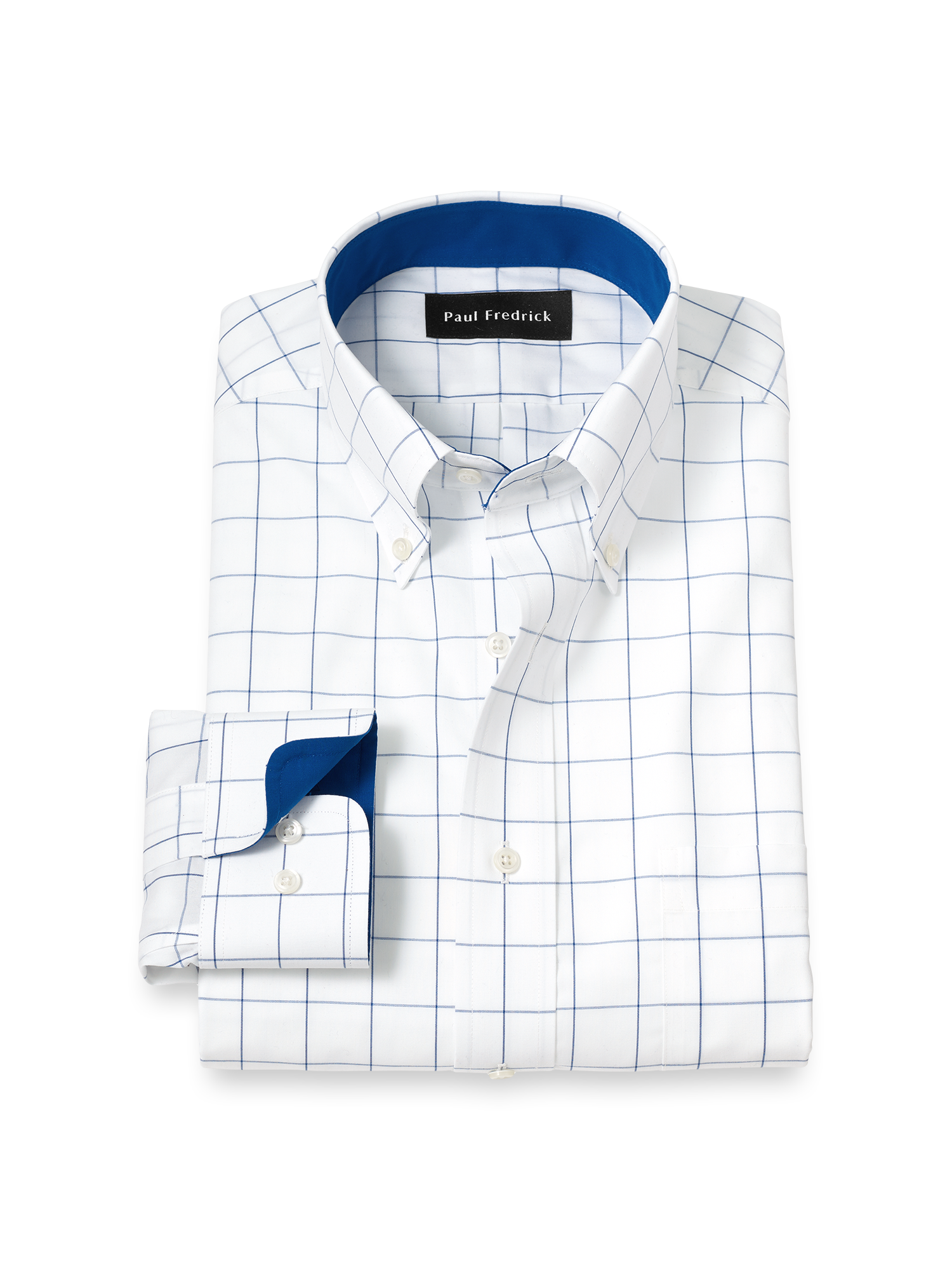 Product Image of Non-iron Cotton Windowpane Dress Shirt With Contrast Trim