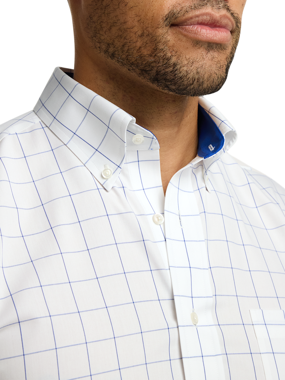 Non-Iron Cotton Windowpane Dress Shirt With Contrast Trim