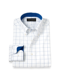 Non-Iron Cotton Windowpane Dress Shirt With Contrast Trim - Cobalt