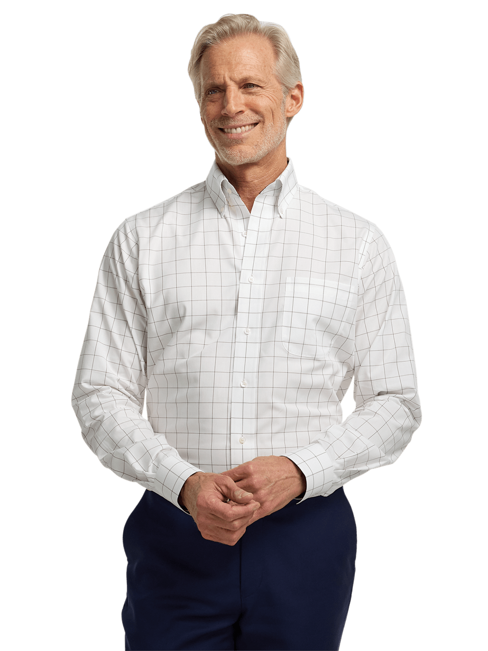 Alternate Image of Non-iron Cotton Windowpane Dress Shirt With Contrast Trim-1