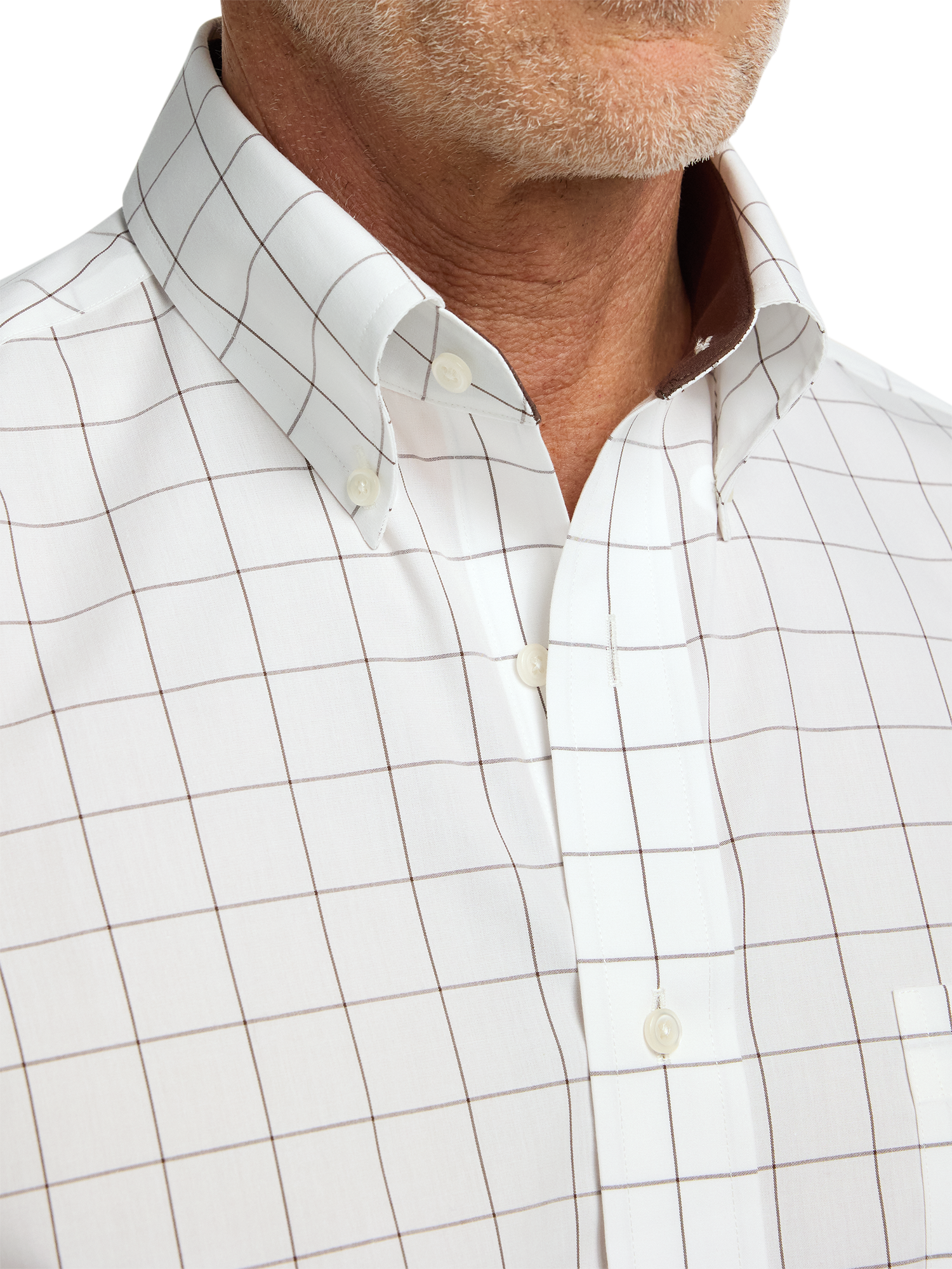 Non-Iron Cotton Windowpane Dress Shirt With Contrast Trim - Brown