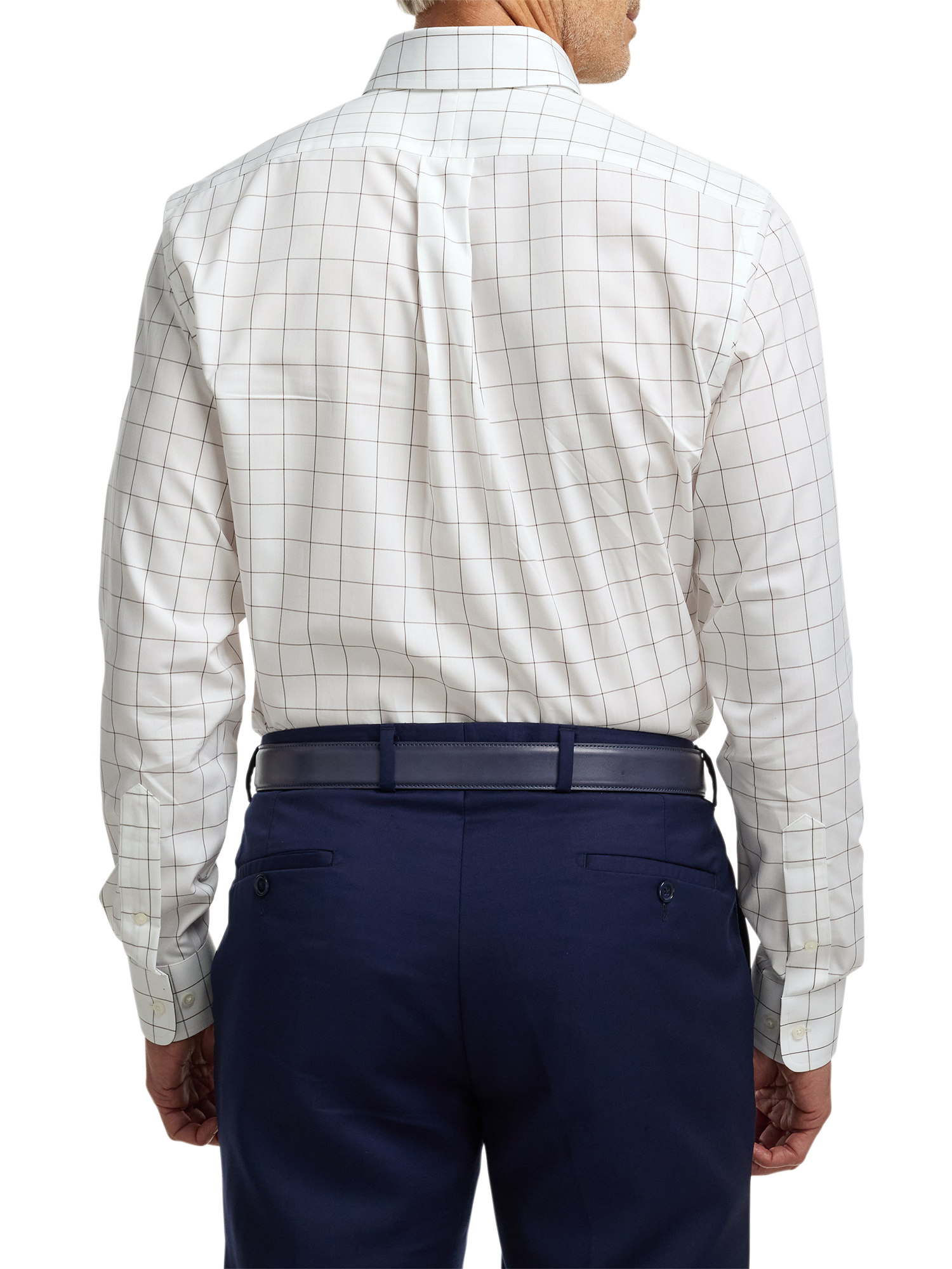 Non-Iron Cotton Windowpane Dress Shirt With Contrast Trim - Brown