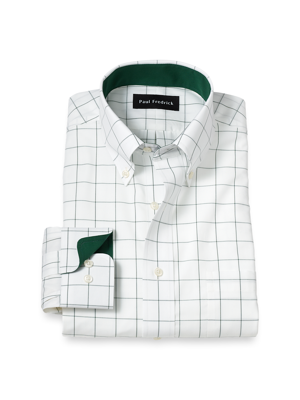 Product Image of Non-iron Cotton Windowpane Dress Shirt With Contrast Trim-Green